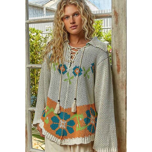 POL Chenille Sweater with Floral Detail - Picture 1 of 4